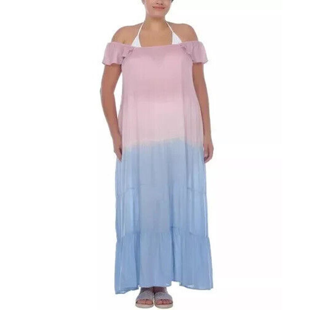 Raviya MAUVE OMBRE Plus Size Ombre Off-the-Shoulder Maxi Dress Cover-up 1X NWT